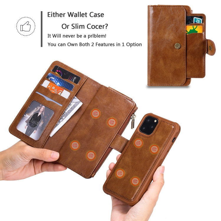 For iPhone 11 Pro Multifunctional Retro Detachable Magnetic Horizontal Flip Leather Case with Card Slots & Holder & Wallet & Photo Frame