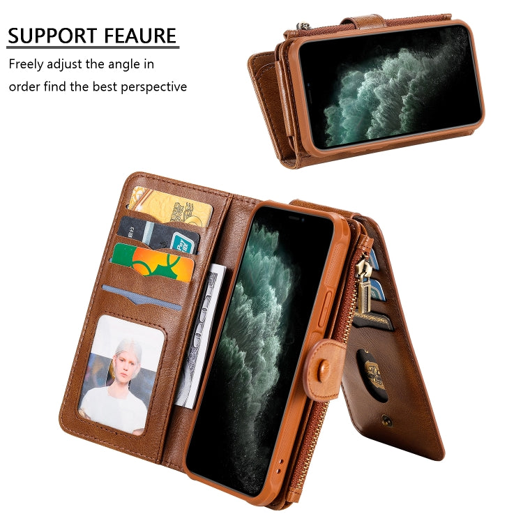 For iPhone 11 Pro Multifunctional Retro Detachable Magnetic Horizontal Flip Leather Case with Card Slots & Holder & Wallet & Photo Frame