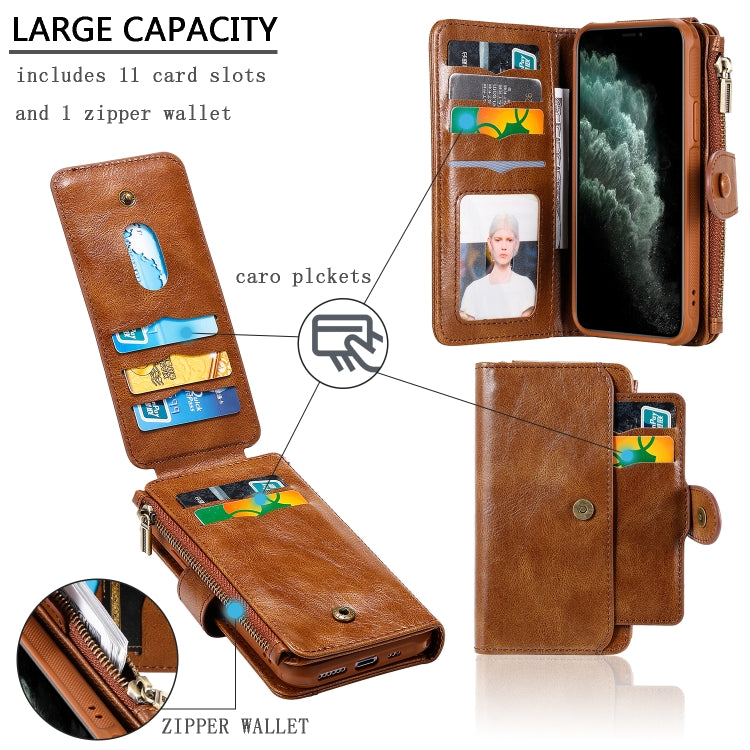 For iPhone 11 Pro Multifunctional Retro Detachable Magnetic Horizontal Flip Leather Case with Card Slots & Holder & Wallet & Photo Frame