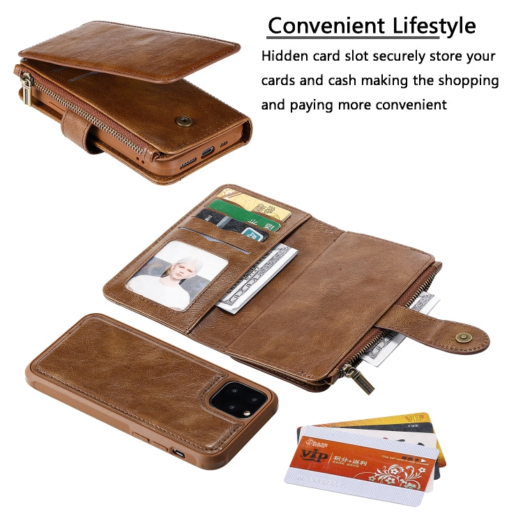 For iPhone 11 Pro Multifunctional Retro Detachable Magnetic Horizontal Flip Leather Case with Card Slots & Holder & Wallet & Photo Frame