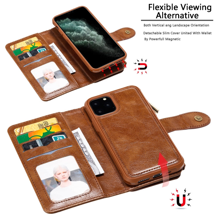 For iPhone 11 Pro Multifunctional Retro Detachable Magnetic Horizontal Flip Leather Case with Card Slots & Holder & Wallet & Photo Frame
