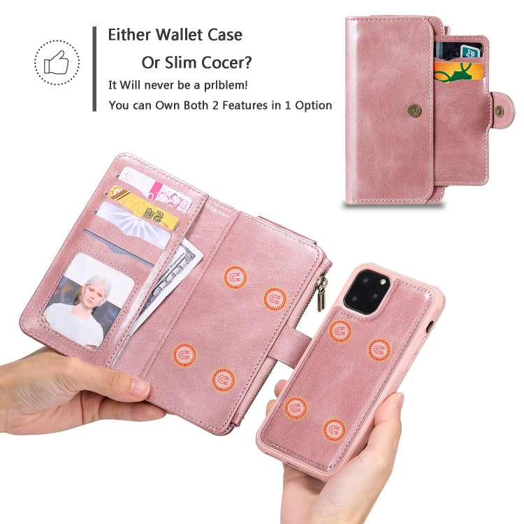 For iPhone 11 Pro Multifunctional Retro Detachable Magnetic Horizontal Flip Leather Case with Card Slots & Holder & Wallet & Photo Frame