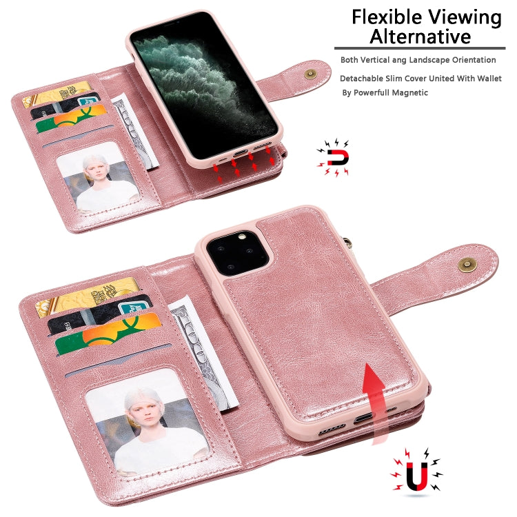 For iPhone 11 Pro Multifunctional Retro Detachable Magnetic Horizontal Flip Leather Case with Card Slots & Holder & Wallet & Photo Frame