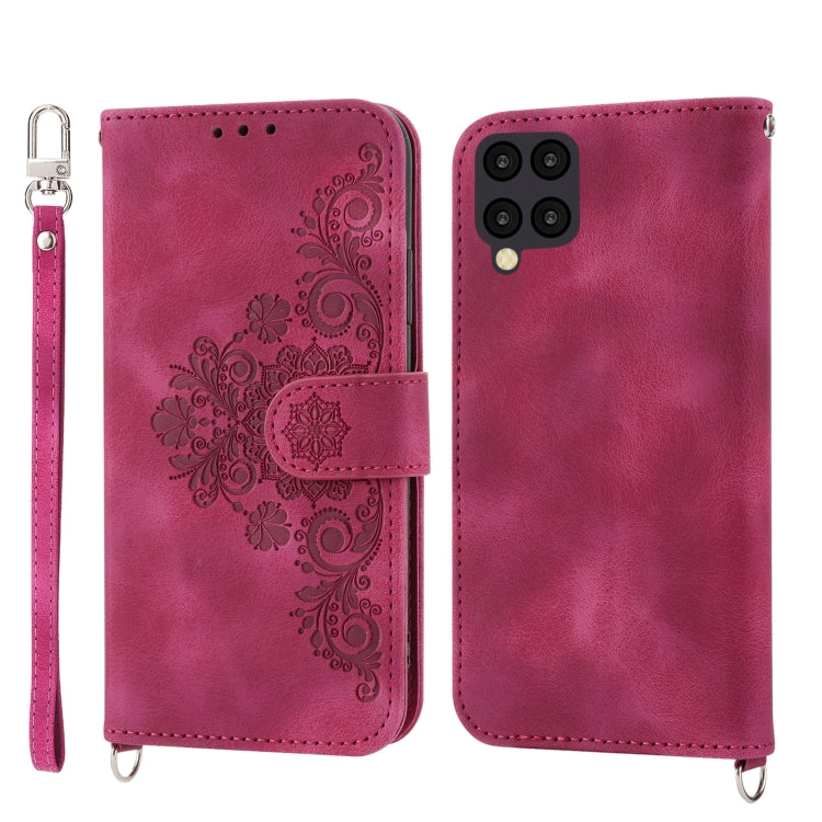 For Samsung Galaxy A12 5G/M12 Skin-feel Flowers Embossed Wallet Leather Phone Case