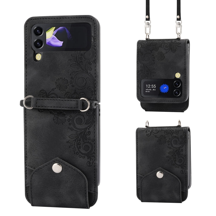 For Samsung Galaxy Z Flip3 5G Skin-feel Flowers Embossed Wallet Leather Phone Case