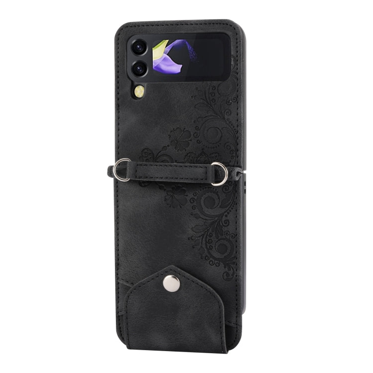 For Samsung Galaxy Z Flip3 5G Skin-feel Flowers Embossed Wallet Leather Phone Case