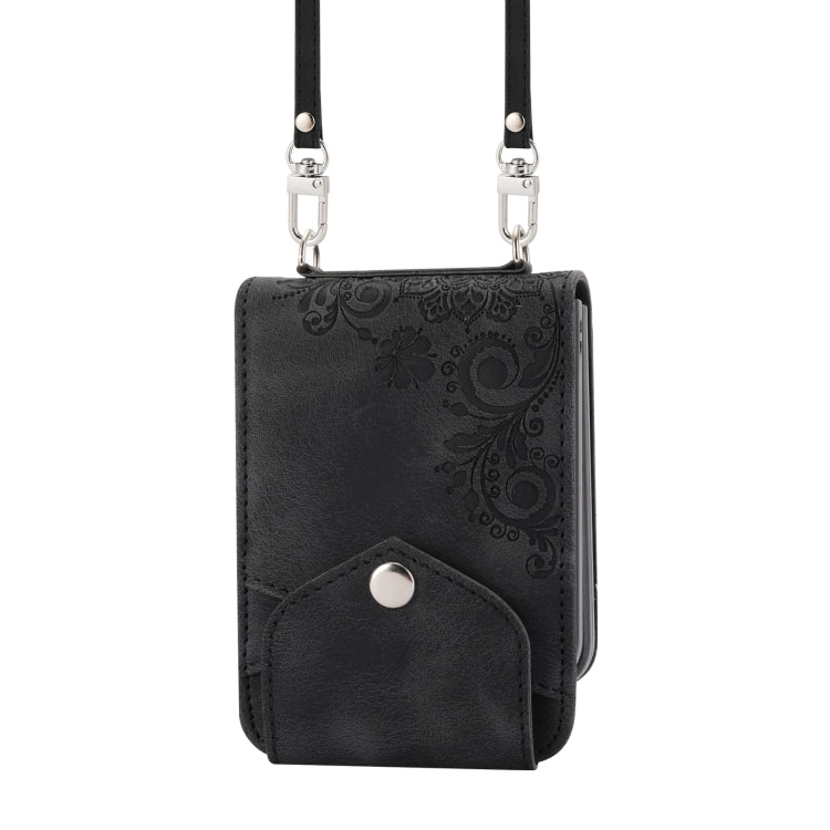 For Samsung Galaxy Z Flip3 5G Skin-feel Flowers Embossed Wallet Leather Phone Case
