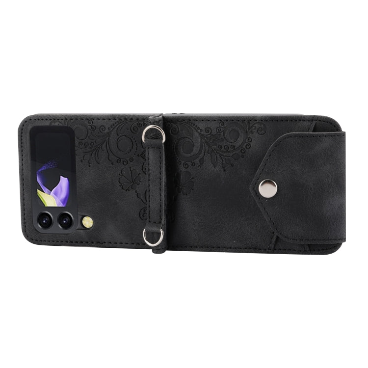 For Samsung Galaxy Z Flip3 5G Skin-feel Flowers Embossed Wallet Leather Phone Case