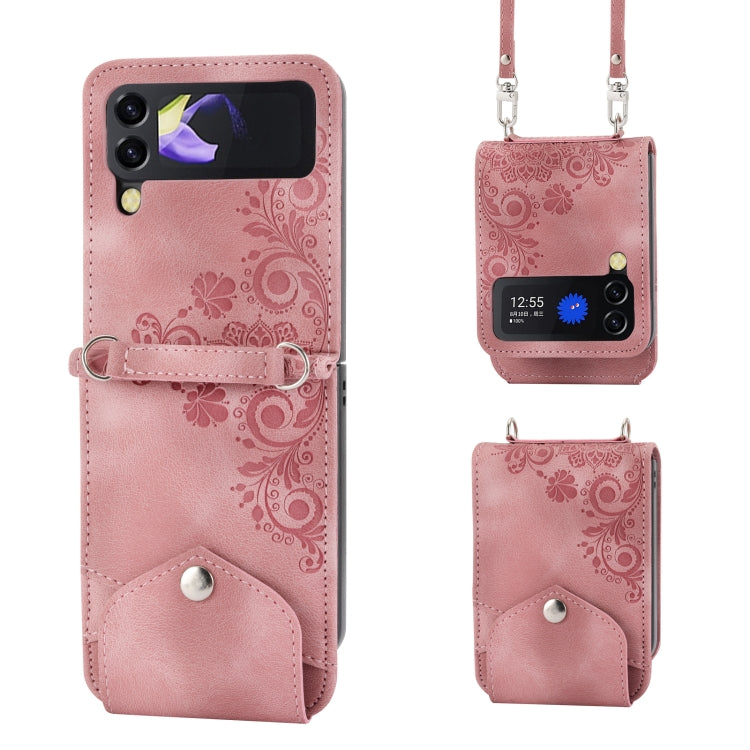 For Samsung Galaxy Z Flip3 5G Skin-feel Flowers Embossed Wallet Leather Phone Case