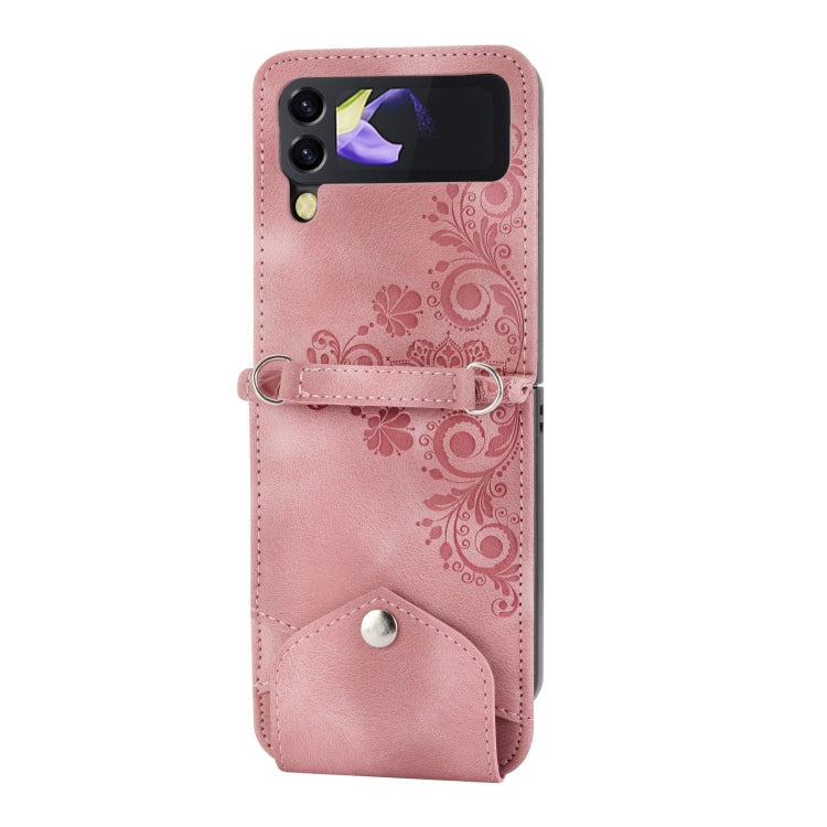 For Samsung Galaxy Z Flip3 5G Skin-feel Flowers Embossed Wallet Leather Phone Case