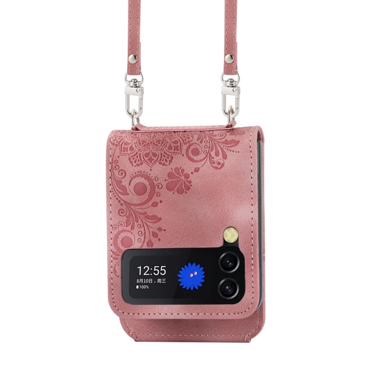 For Samsung Galaxy Z Flip3 5G Skin-feel Flowers Embossed Wallet Leather Phone Case