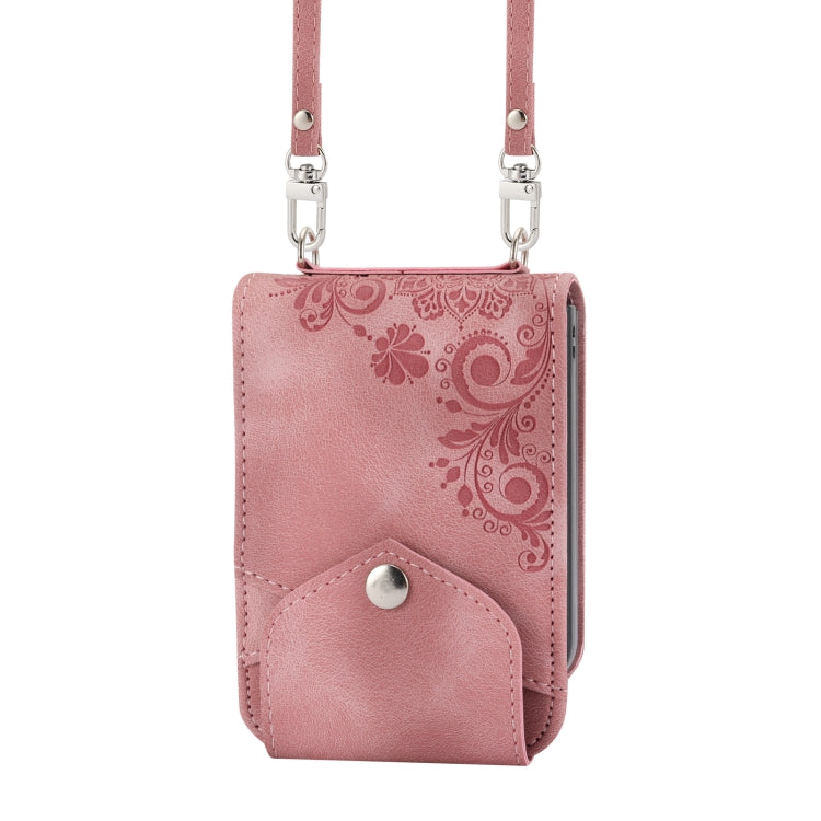 For Samsung Galaxy Z Flip3 5G Skin-feel Flowers Embossed Wallet Leather Phone Case