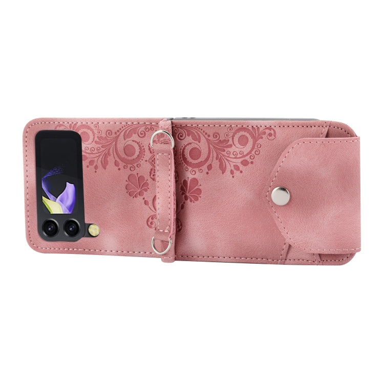 For Samsung Galaxy Z Flip3 5G Skin-feel Flowers Embossed Wallet Leather Phone Case