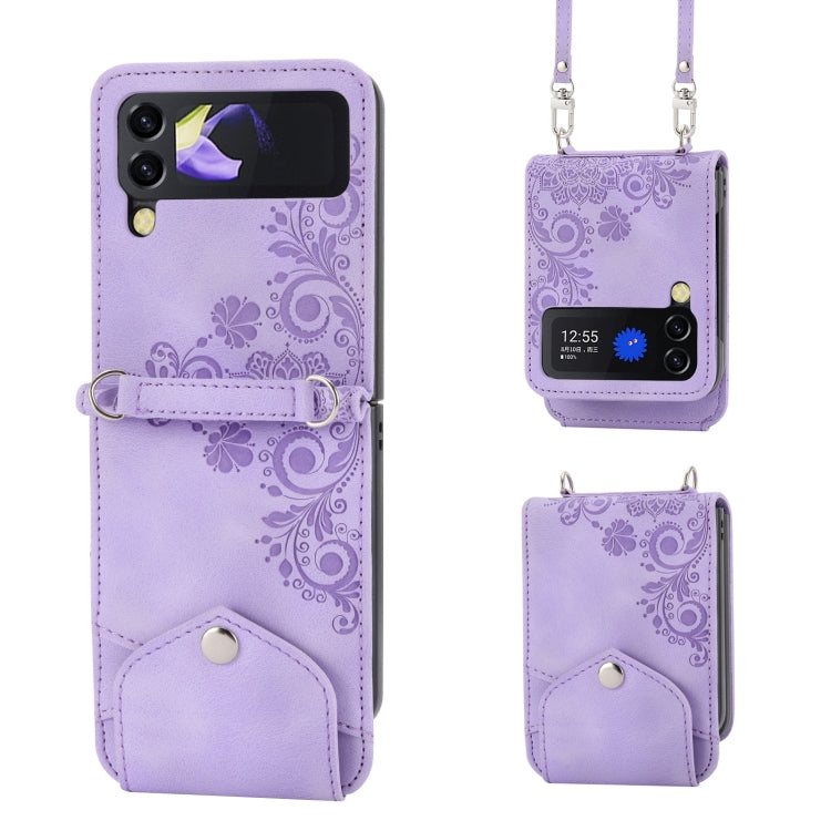 For Samsung Galaxy Z Flip3 5G Skin-feel Flowers Embossed Wallet Leather Phone Case