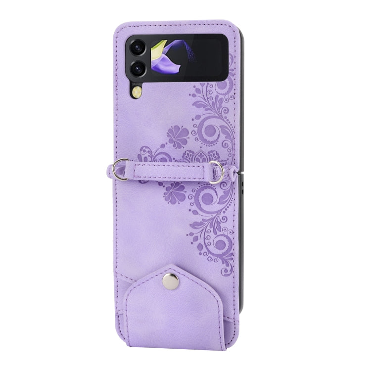 For Samsung Galaxy Z Flip3 5G Skin-feel Flowers Embossed Wallet Leather Phone Case