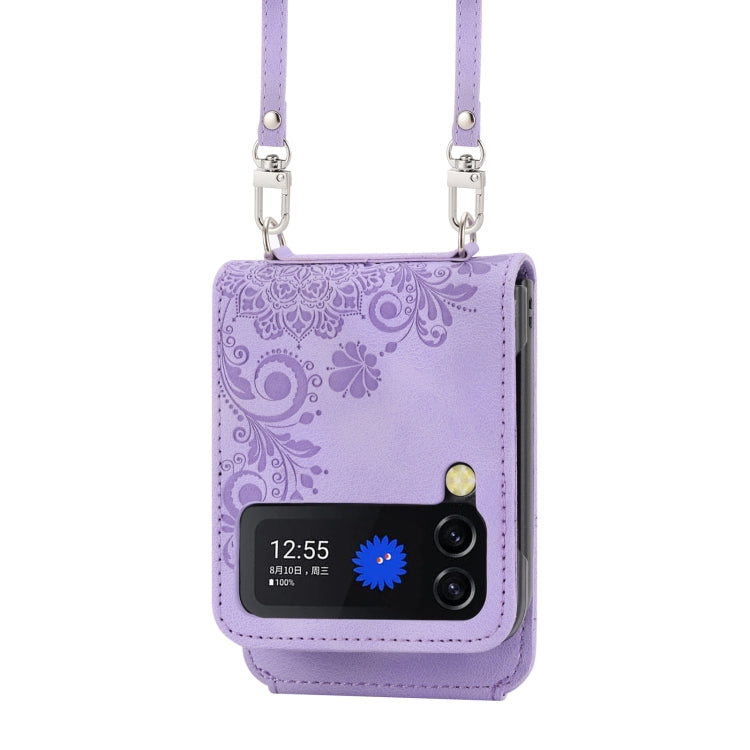 For Samsung Galaxy Z Flip3 5G Skin-feel Flowers Embossed Wallet Leather Phone Case