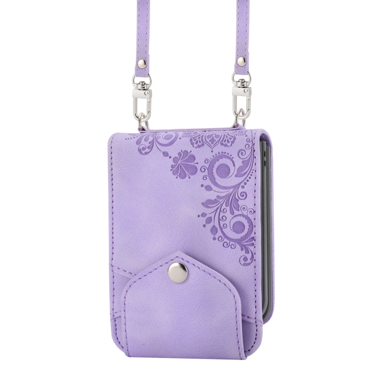 For Samsung Galaxy Z Flip3 5G Skin-feel Flowers Embossed Wallet Leather Phone Case