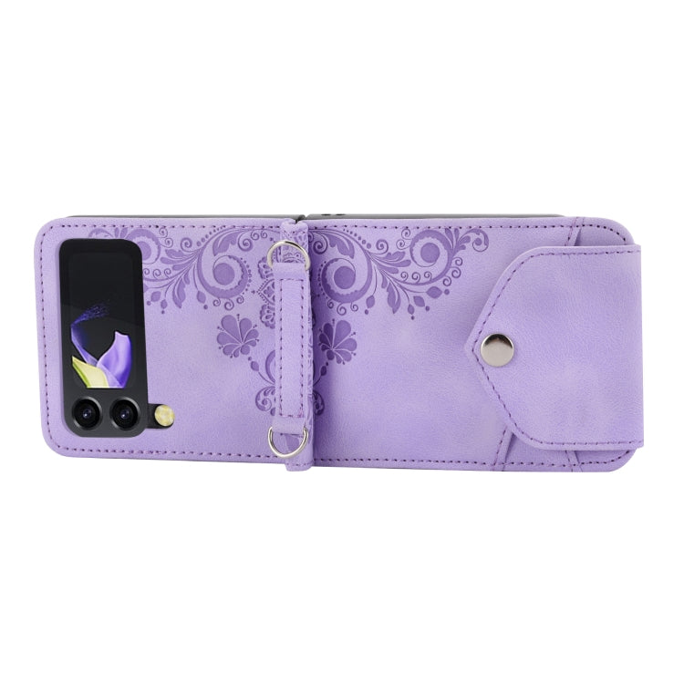 For Samsung Galaxy Z Flip3 5G Skin-feel Flowers Embossed Wallet Leather Phone Case