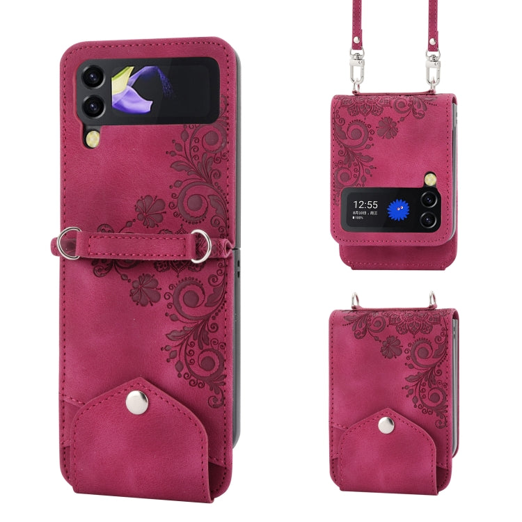 For Samsung Galaxy Z Flip3 5G Skin-feel Flowers Embossed Wallet Leather Phone Case
