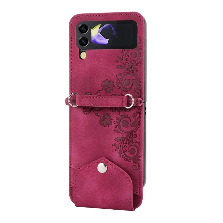 For Samsung Galaxy Z Flip3 5G Skin-feel Flowers Embossed Wallet Leather Phone Case