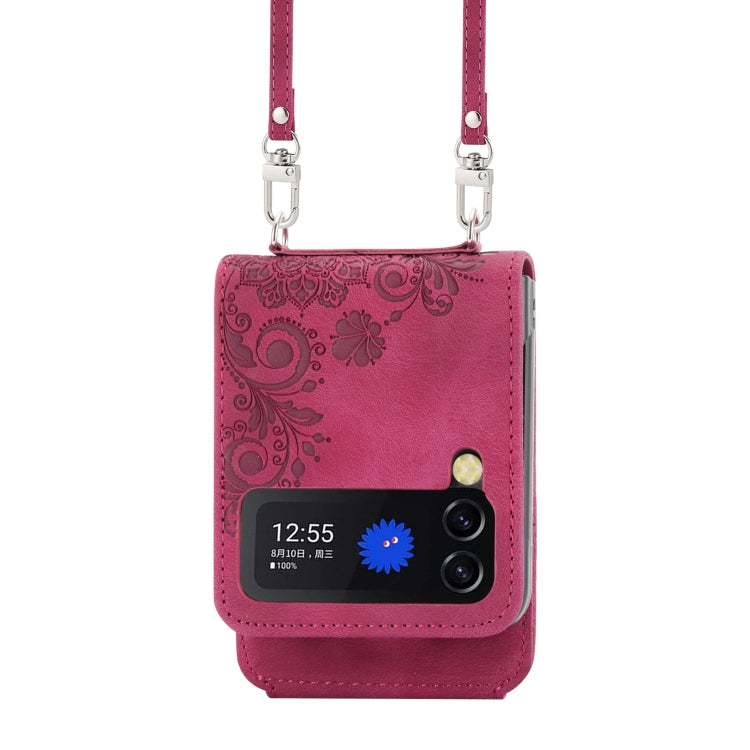 For Samsung Galaxy Z Flip3 5G Skin-feel Flowers Embossed Wallet Leather Phone Case