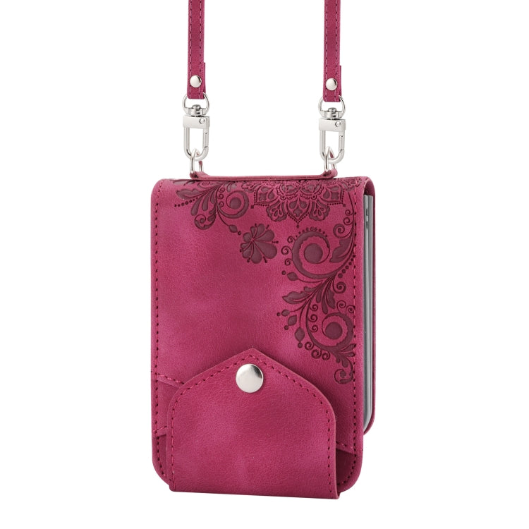 For Samsung Galaxy Z Flip3 5G Skin-feel Flowers Embossed Wallet Leather Phone Case