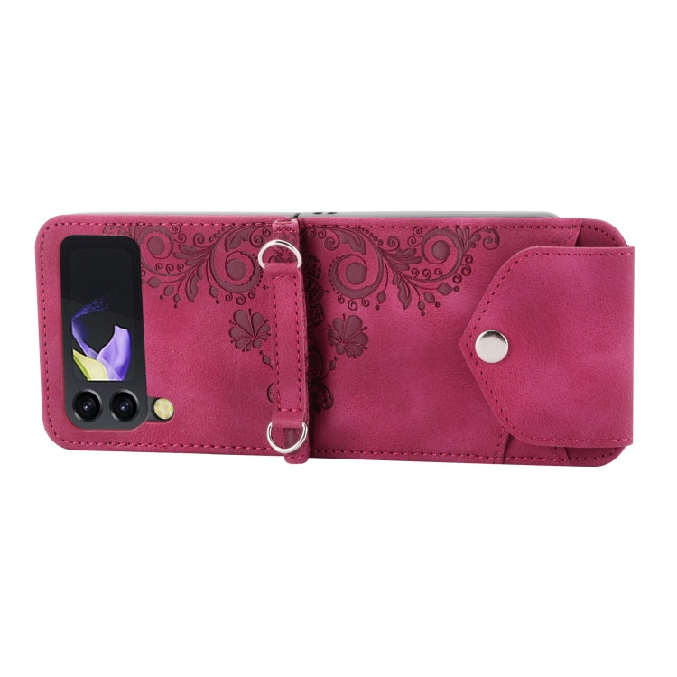 For Samsung Galaxy Z Flip3 5G Skin-feel Flowers Embossed Wallet Leather Phone Case