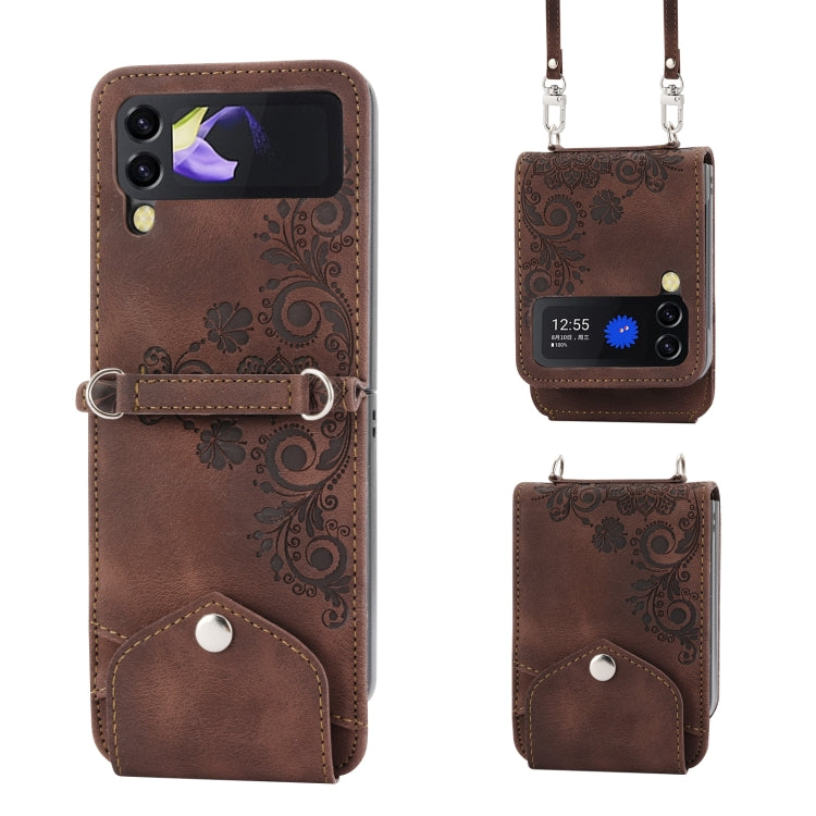 For Samsung Galaxy Z Flip3 5G Skin-feel Flowers Embossed Wallet Leather Phone Case