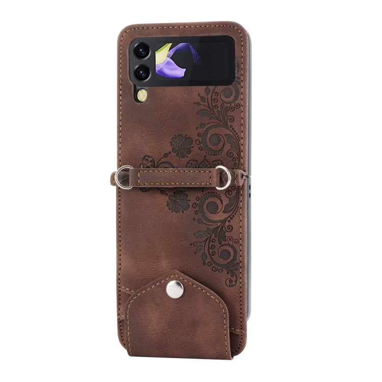 For Samsung Galaxy Z Flip3 5G Skin-feel Flowers Embossed Wallet Leather Phone Case