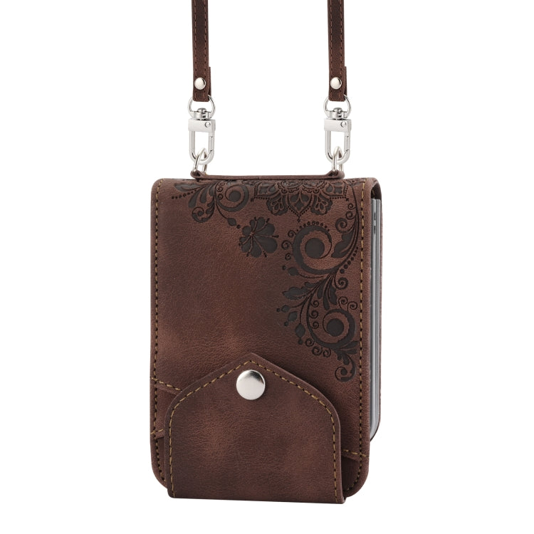 For Samsung Galaxy Z Flip3 5G Skin-feel Flowers Embossed Wallet Leather Phone Case