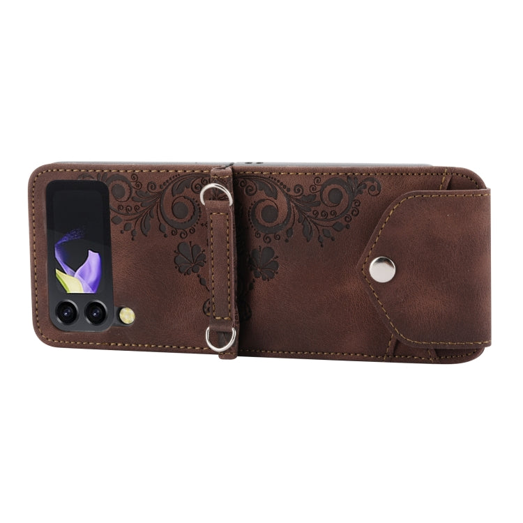 For Samsung Galaxy Z Flip3 5G Skin-feel Flowers Embossed Wallet Leather Phone Case