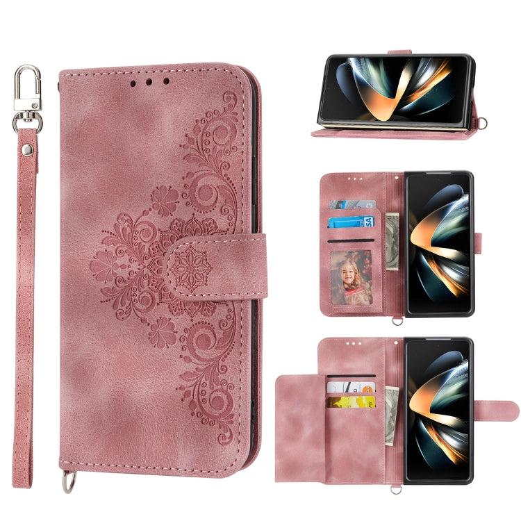 For Samsung Galaxy Z Fold4 Skin-feel Flowers Embossed Wallet Leather Phone Case