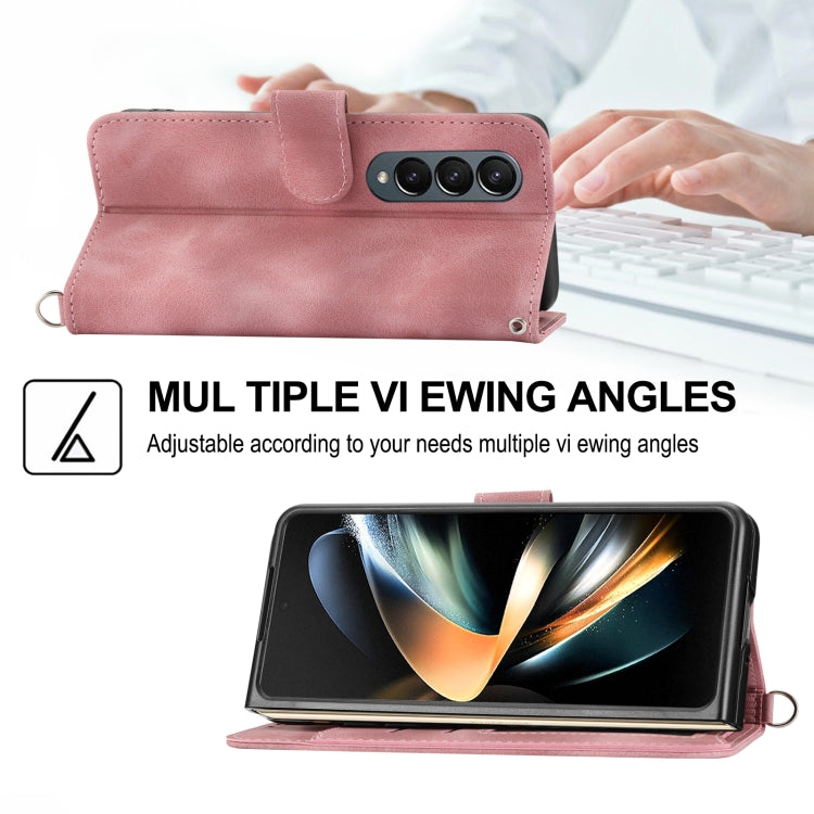 For Samsung Galaxy Z Fold4 Skin-feel Flowers Embossed Wallet Leather Phone Case