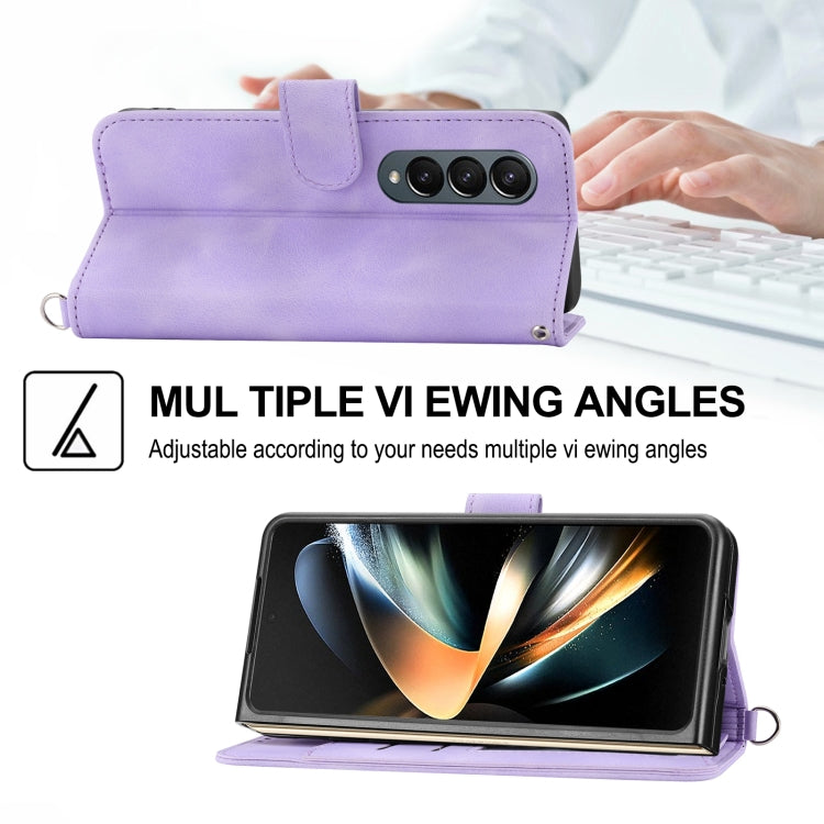 For Samsung Galaxy Z Fold4 Skin-feel Flowers Embossed Wallet Leather Phone Case