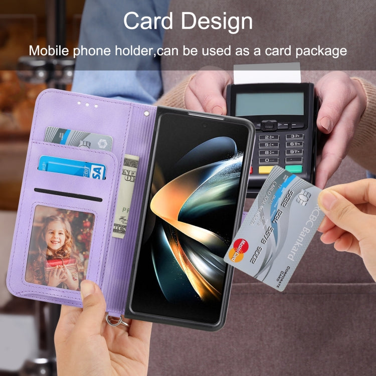 For Samsung Galaxy Z Fold4 Skin-feel Flowers Embossed Wallet Leather Phone Case
