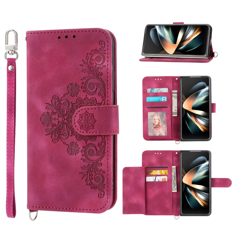 For Samsung Galaxy Z Fold4 Skin-feel Flowers Embossed Wallet Leather Phone Case