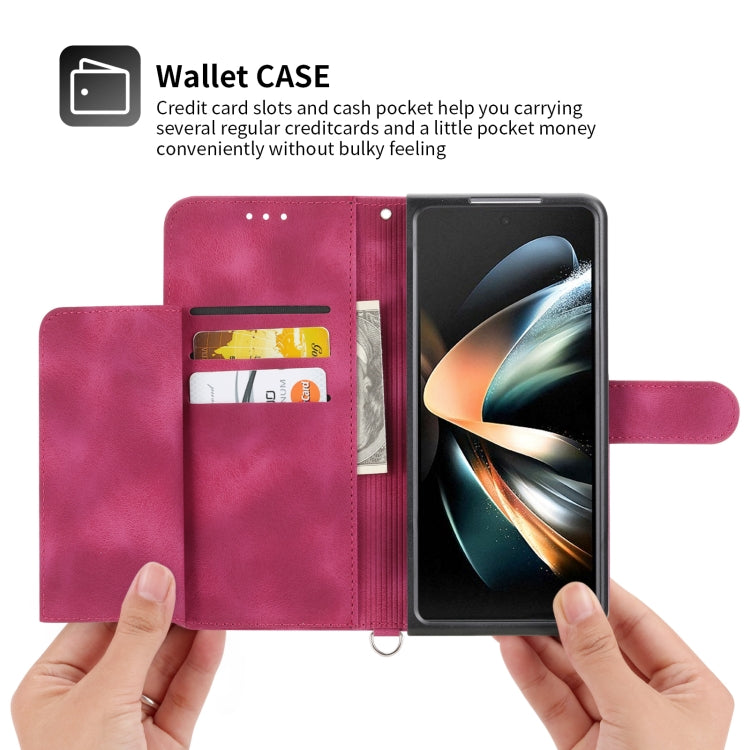 For Samsung Galaxy Z Fold4 Skin-feel Flowers Embossed Wallet Leather Phone Case