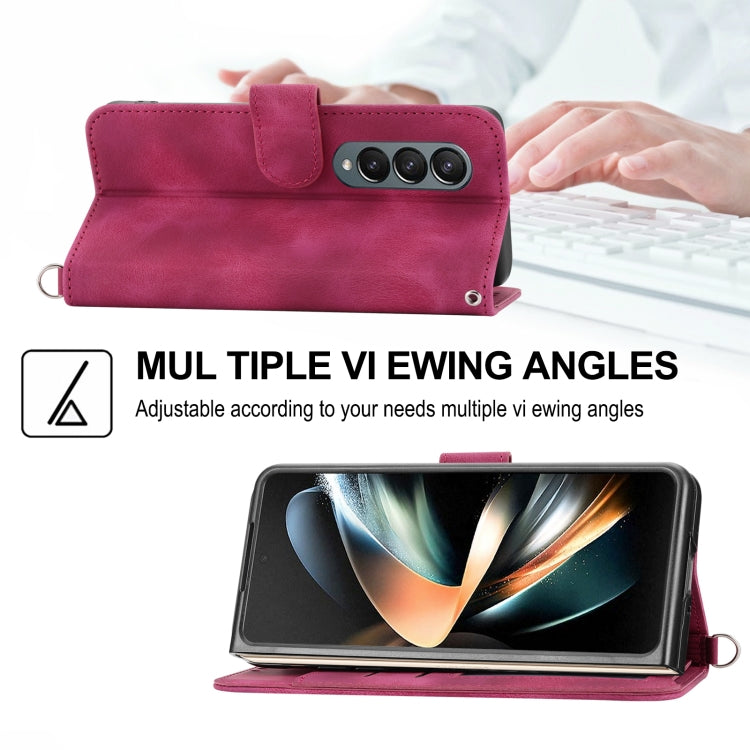 For Samsung Galaxy Z Fold4 Skin-feel Flowers Embossed Wallet Leather Phone Case