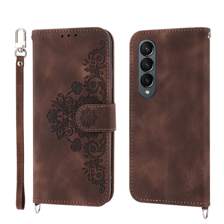 For Samsung Galaxy Z Fold4 Skin-feel Flowers Embossed Wallet Leather Phone Case