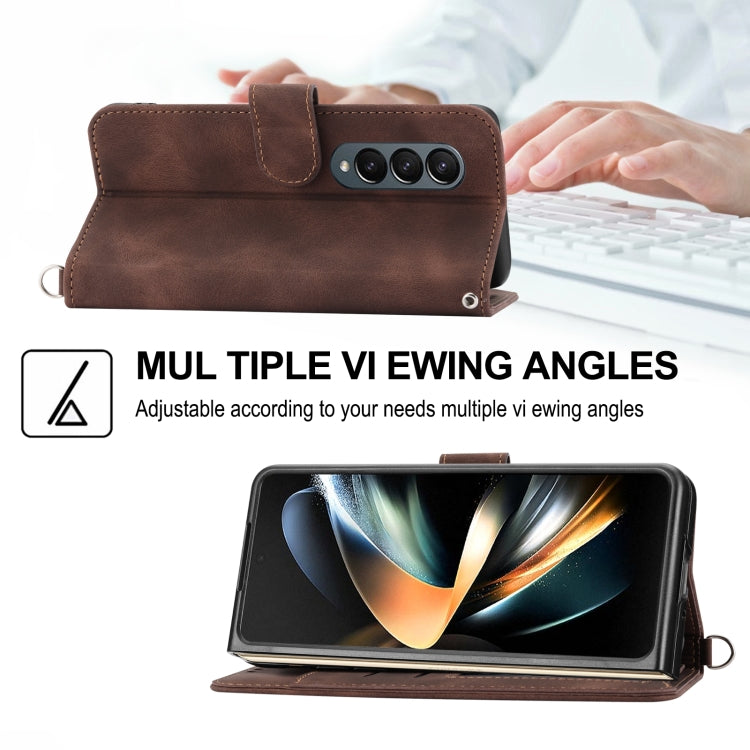 For Samsung Galaxy Z Fold4 Skin-feel Flowers Embossed Wallet Leather Phone Case