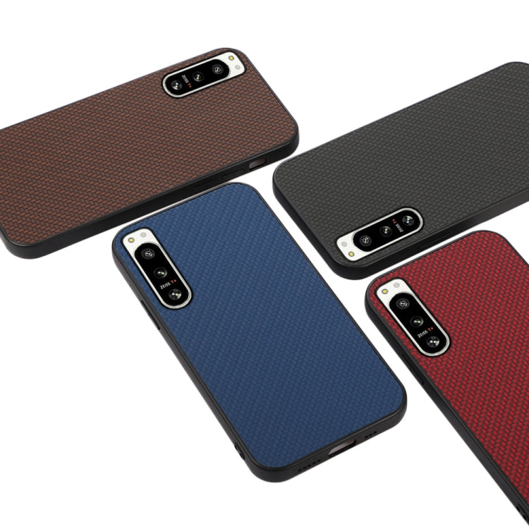 For Sony Xperia 5 IV Accurate Hole Carbon Fiber Texture PU Phone Case