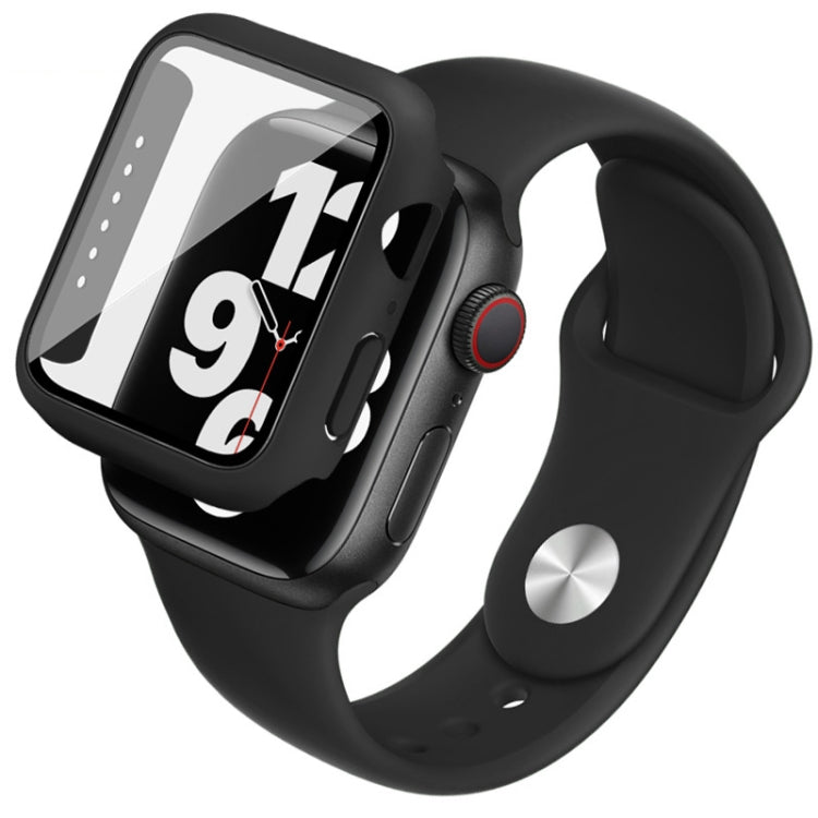 For Apple Watch SE 2022 44mm imak Silicone Watch Band PC Frame with Tempered Glass Film