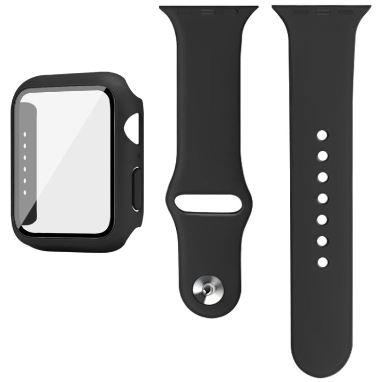 For Apple Watch SE 2022 44mm imak Silicone Watch Band PC Frame with Tempered Glass Film