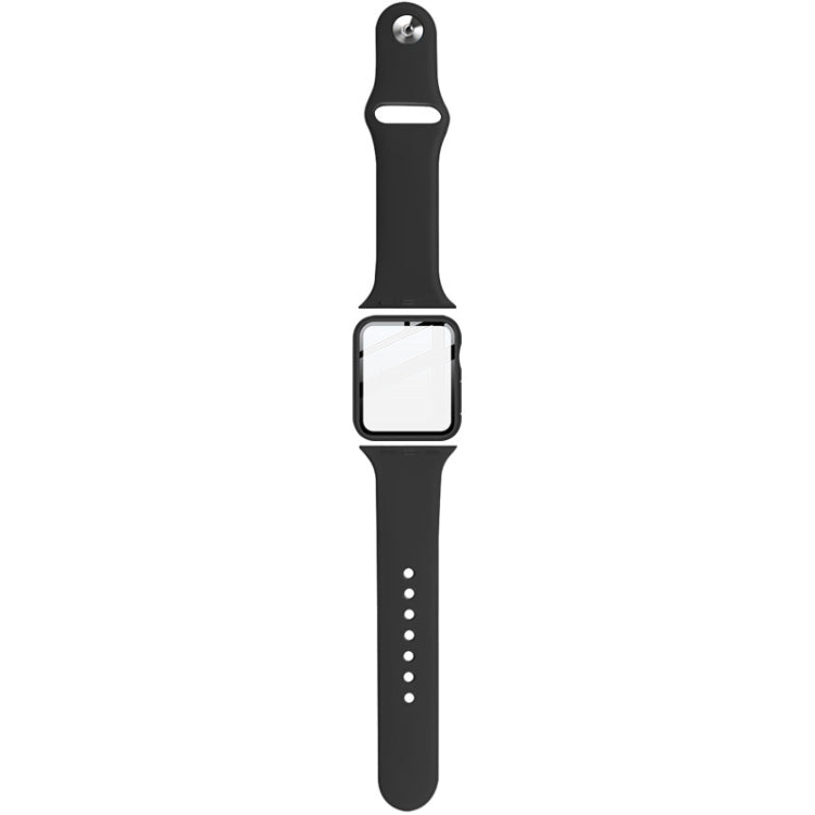 For Apple Watch SE 2022 44mm imak Silicone Watch Band PC Frame with Tempered Glass Film