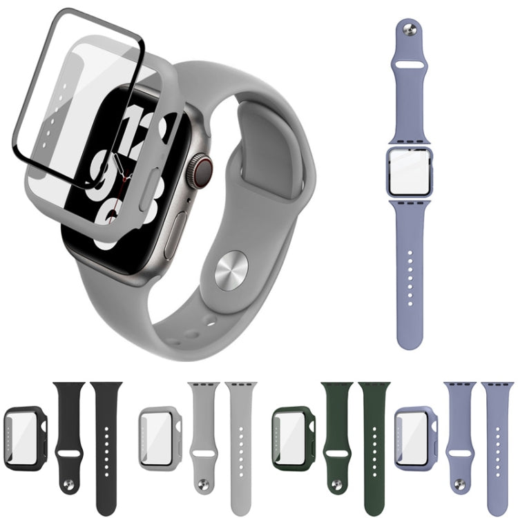 For Apple Watch SE 2022 44mm imak Silicone Watch Band PC Frame with Tempered Glass Film
