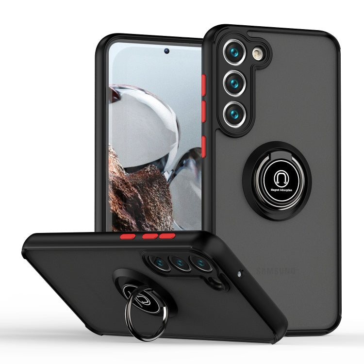 For Samsung Galaxy S23 5G Q Shadow I Ring Kickstand PC and TPU Hybrid Phone Case