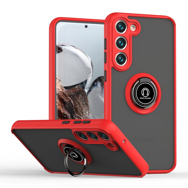 For Samsung Galaxy S23 5G Q Shadow I Ring Kickstand PC and TPU Hybrid Phone Case