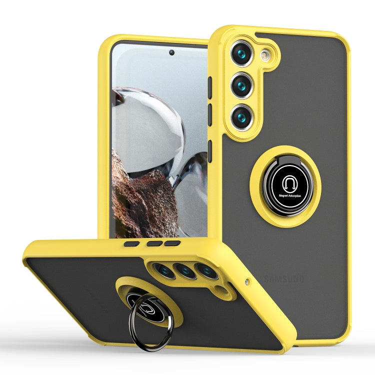 For Samsung Galaxy S23 5G Q Shadow I Ring Kickstand PC and TPU Hybrid Phone Case