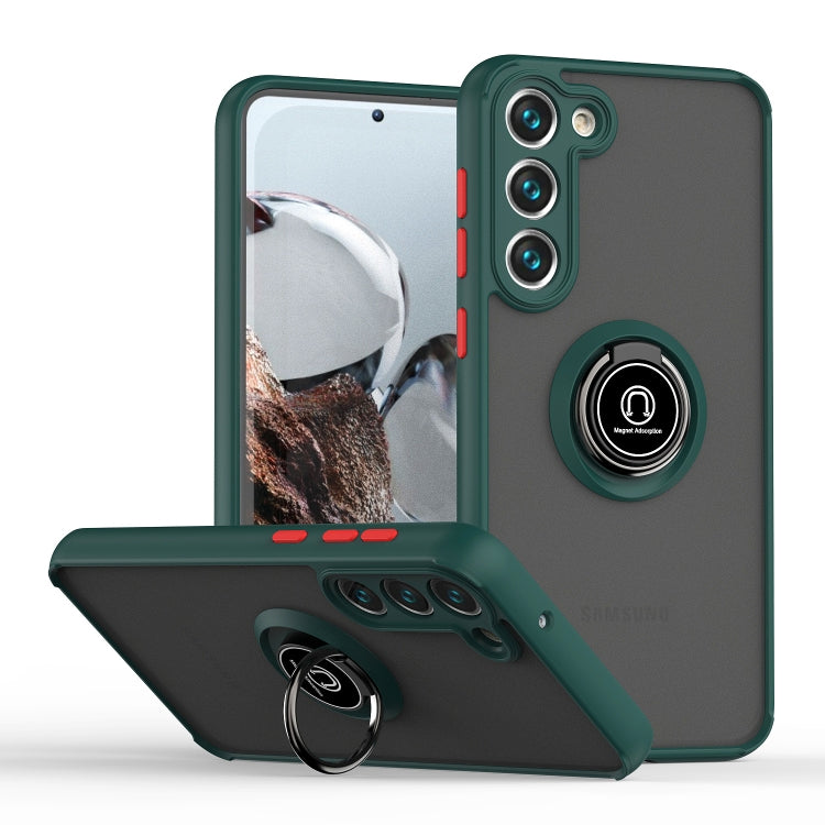 For Samsung Galaxy S23 5G Q Shadow I Ring Kickstand PC and TPU Hybrid Phone Case