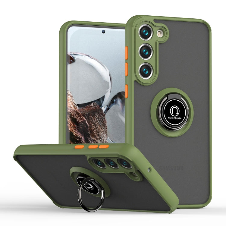 For Samsung Galaxy S23 5G Q Shadow I Ring Kickstand PC and TPU Hybrid Phone Case